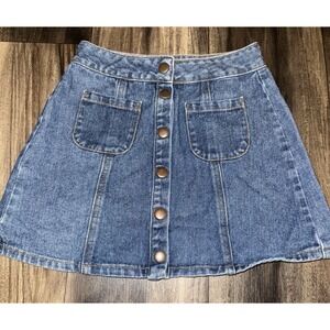 Bullhead‎ Denim Co Button Front A-Line Blue Jean Skirt Sz 24